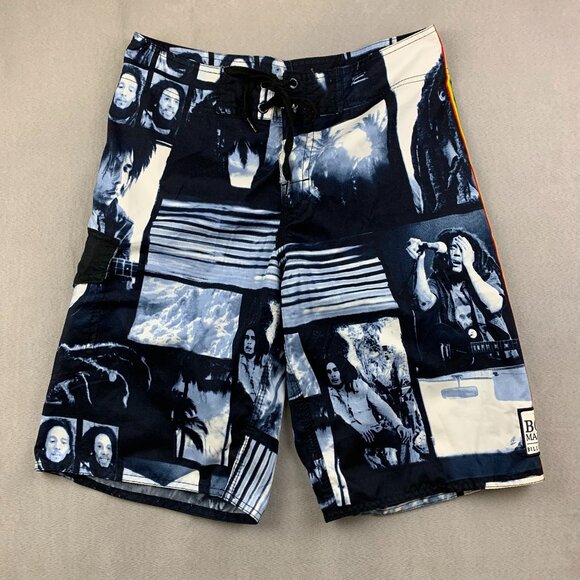 Billabong Bob Marley Mens Swim Trunks 32 Blue Boardshorts Surfing Rasta Reggae - Picture 1 of 8